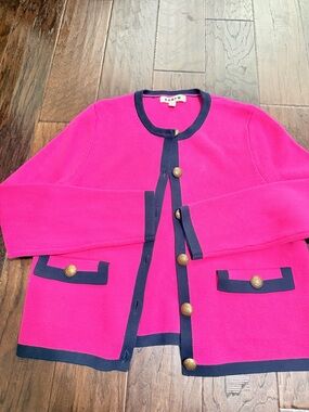 Boden Pink & Navy Contrast Button Cardigan M size 10 100% Cotton